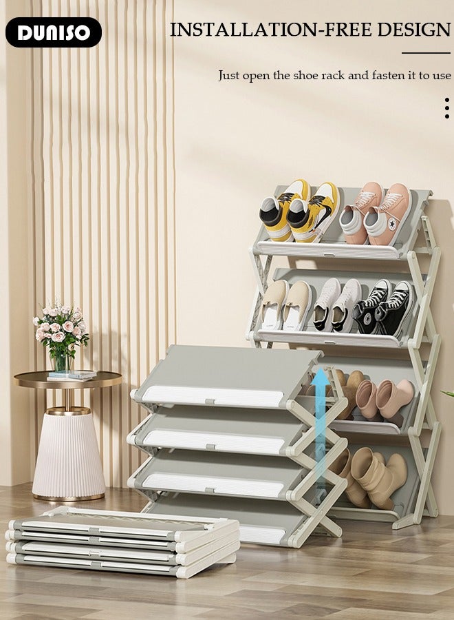 DUNISO 4-Tier Foldable Shoe Rack, Narrow Shoes Organizer, Adjustable Shoe Shelf, Space Saving Shoe Rack Organizer,Installation-Free Standing Shoe Rack for Closet Hallway Entryway Bedroom Bathroom Kitchen Door - Image 5
