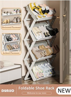 DUNISO 4-Tier Foldable Shoe Rack, Narrow Shoes Organizer, Adjustable Shoe Shelf, Space Saving Shoe Rack Organizer,Installation-Free Standing Shoe Rack for Closet Hallway Entryway Bedroom Bathroom Kitchen Door  - Image 1