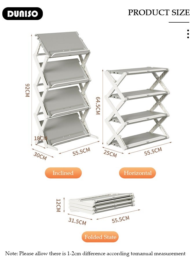 DUNISO 4-Tier Foldable Shoe Rack, Narrow Shoes Organizer, Adjustable Shoe Shelf, Space Saving Shoe Rack Organizer,Installation-Free Standing Shoe Rack for Closet Hallway Entryway Bedroom Bathroom Kitchen Door - Image 4