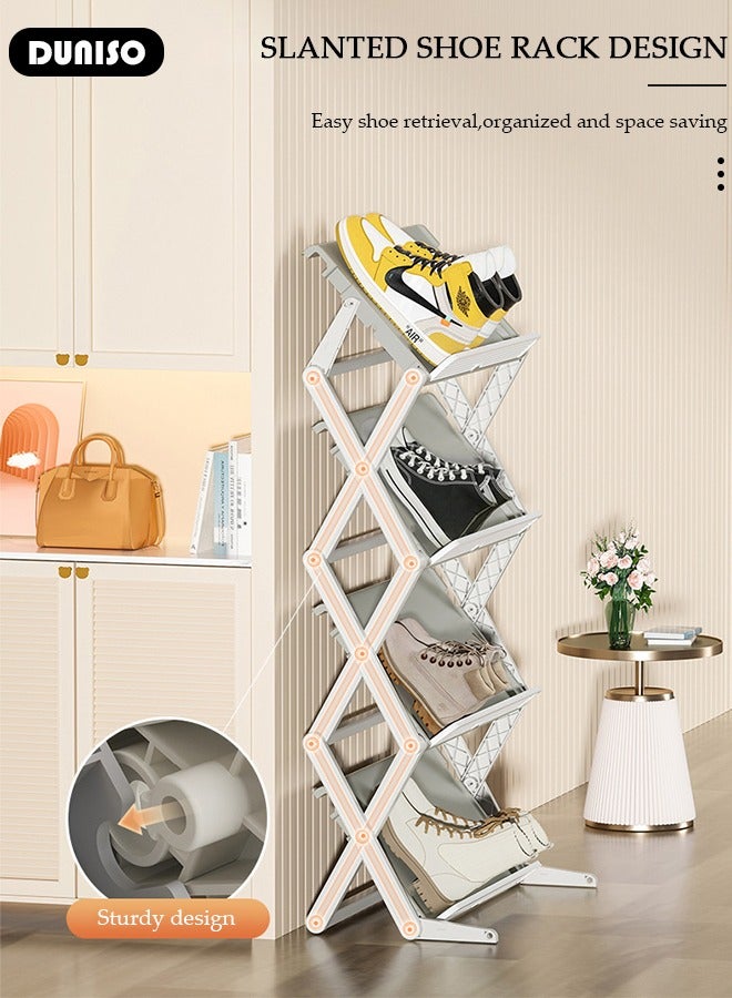 DUNISO 4-Tier Foldable Shoe Rack, Narrow Shoes Organizer, Adjustable Shoe Shelf, Space Saving Shoe Rack Organizer,Installation-Free Standing Shoe Rack for Closet Hallway Entryway Bedroom Bathroom Kitchen Door - Image 2