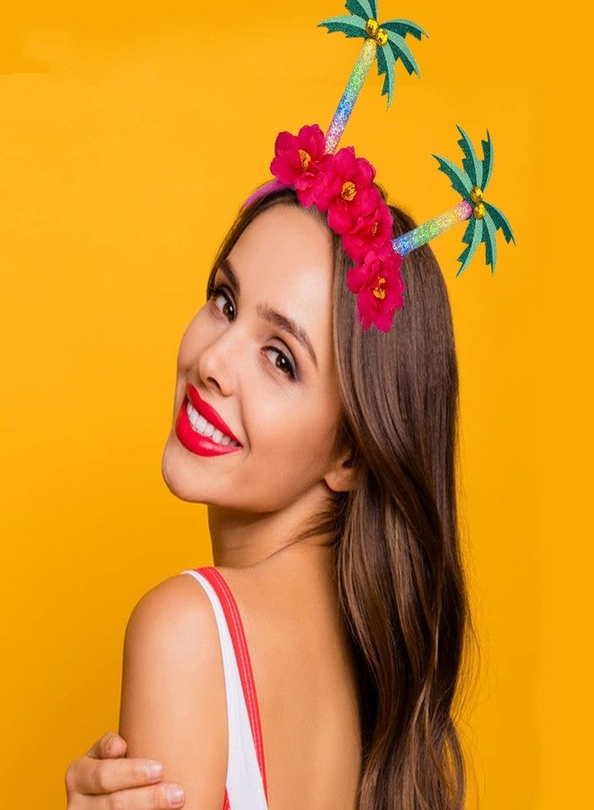 Doneace Hawaiian Party Headband Palm Tree Hair Hoop Flowers Head Boppers Headwear Tropical Party Decorations Aloha Luau Party Decor Floral Tree Hair Supplies Blossom Summer Hair Accessories for Adult Kids1PCS - Image 5