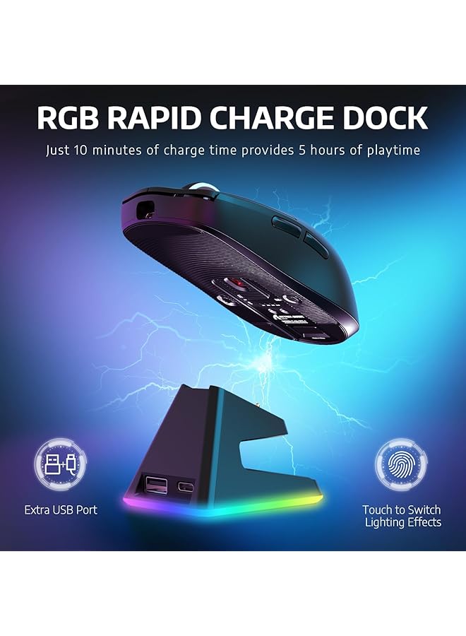 Attack Shark X6 Wireless Gaming Mouse Rgb Magnetic Charging Dock 49G Ultralight X3 Upgrade Tri Mode 2.4Ghz/Bt5.2/Usb C Paw3395 Sensor 26Kdpi G502 Programmable Mice For Win/Mac Black  - Image 4
