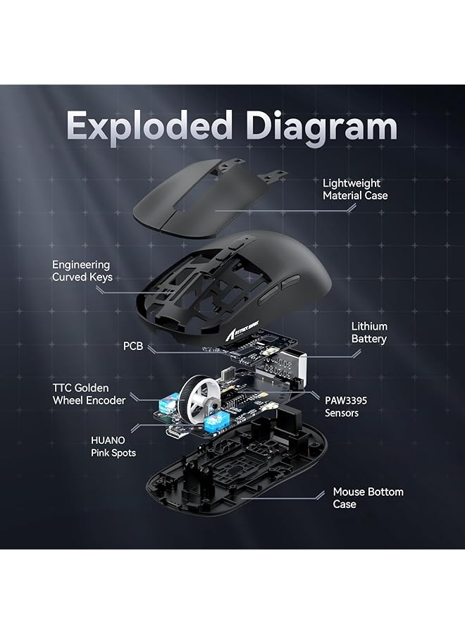 Attack Shark X6 Wireless Gaming Mouse Rgb Magnetic Charging Dock 49G Ultralight X3 Upgrade Tri Mode 2.4Ghz/Bt5.2/Usb C Paw3395 Sensor 26Kdpi G502 Programmable Mice For Win/Mac Black  - Image 5
