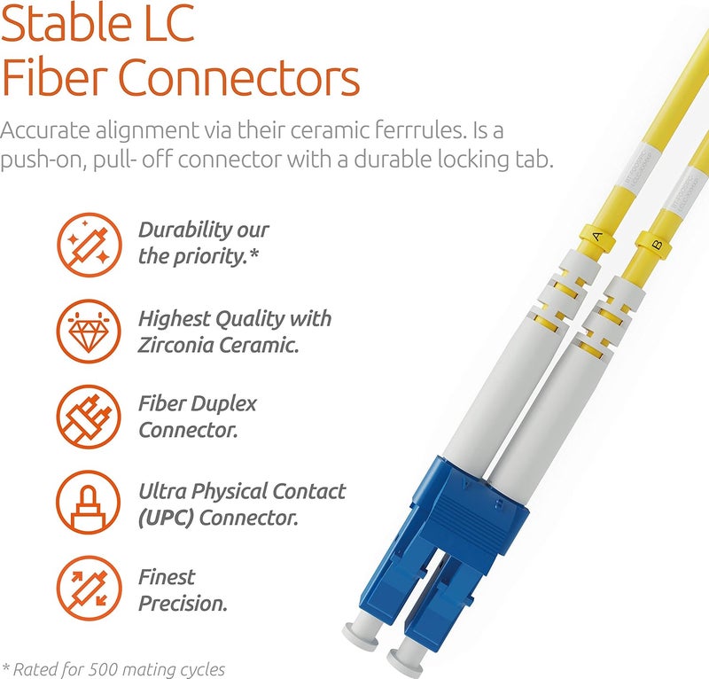 BEYONDTECH 5m (16.4ft) LC to SC Fiber Patch Cable – UPC Single-Mode Duplex Fiber Optic Cable – 9/125µm core, Compatible with OS1 & OS2 – LSZH PUREOptics Series - Image 2