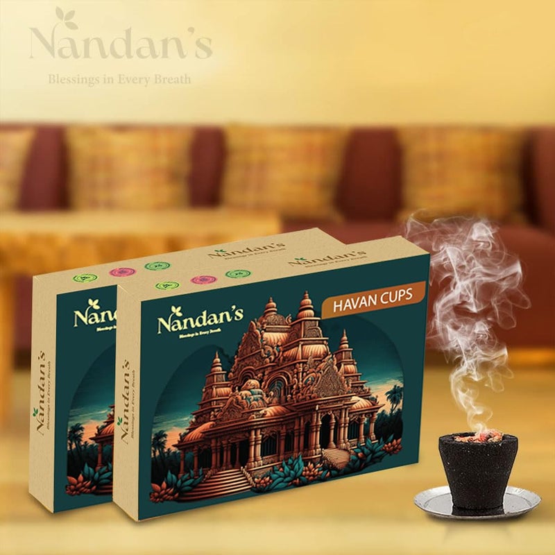 Nandans Aroma Pack of 3 Havan Cups for Pooja 36 pcs Cow Dung Outer Shell Hawan Natural Herbs Organic TulsiLavender and Sandalwood Rose or Jasmine Dried Flowers Dhoop Cups - Image 4