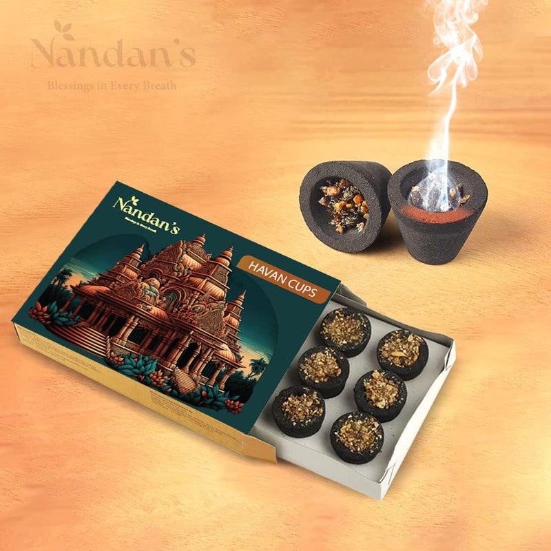 Nandans Aroma Pack of 3 Havan Cups for Pooja 36 pcs Cow Dung Outer Shell Hawan Natural Herbs Organic TulsiLavender and Sandalwood Rose or Jasmine Dried Flowers Dhoop Cups - Image 3