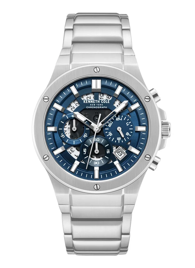 Kenneth Cole New York Kenneth Cole New York 43mm Chronograph Men's Watch with Blue Dial & Stainless Steel Bracelet