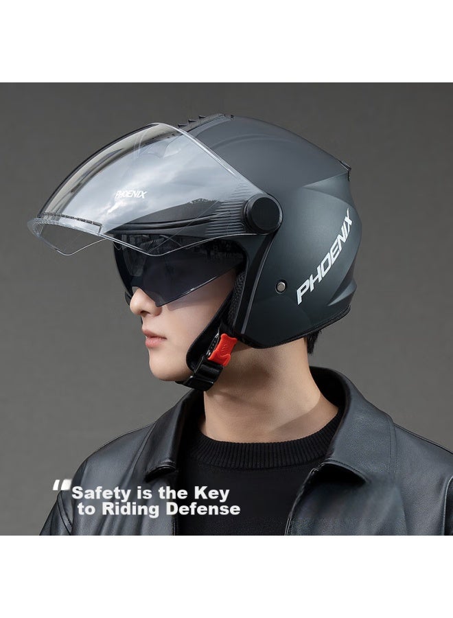 Phoenix New National Standard Class A 3c Certified Electric Motorcycle Helmet With Dual Visor, Anti-fog, Windproof, Warm, Bright White, Uni All-season Electric Scooter 3/4 Half Helmet Winter Safety Cap - Image 5