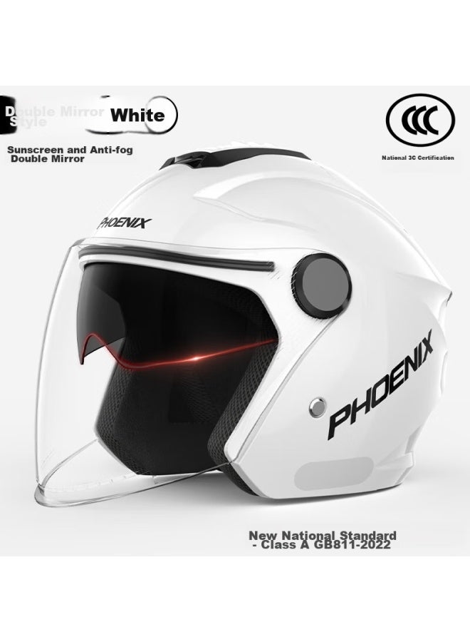 Phoenix New National Standard Class A 3c Certified Electric Motorcycle Helmet With Dual Visor, Anti-fog, Windproof, Warm, Bright White, Uni All-season Electric Scooter 3/4 Half Helmet Winter Safety Cap - Image 1