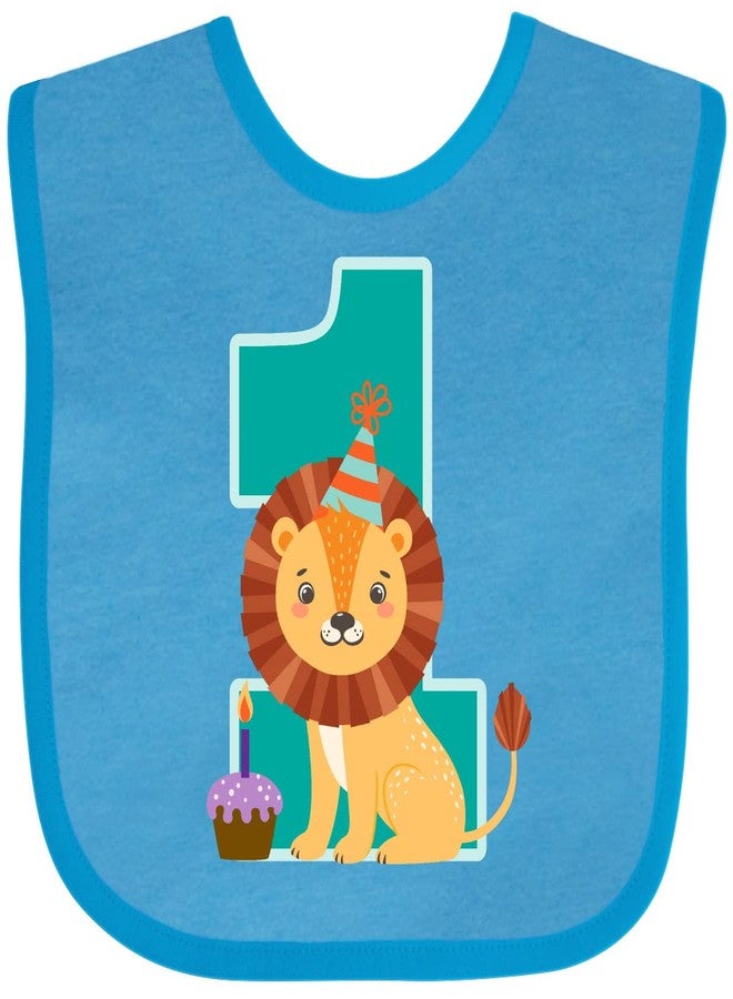 inktastic First Birthday Outfit Boy Lion 1 Year Old Baby Bib Turquoise 3a50c - Image 1