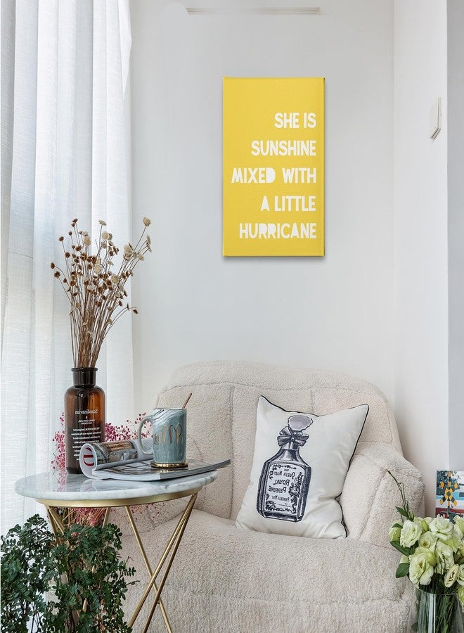 PHAMTE Girls Bedroom Wall Decor,She Is Sunshine Mixed With a Little Hurricane Girls Room Wall Art,Sunshine Print Framed Canvas Painting Artwork Girl Room Bedroom Home Nursery Playroom 11x14 (Yellow) - Image 3