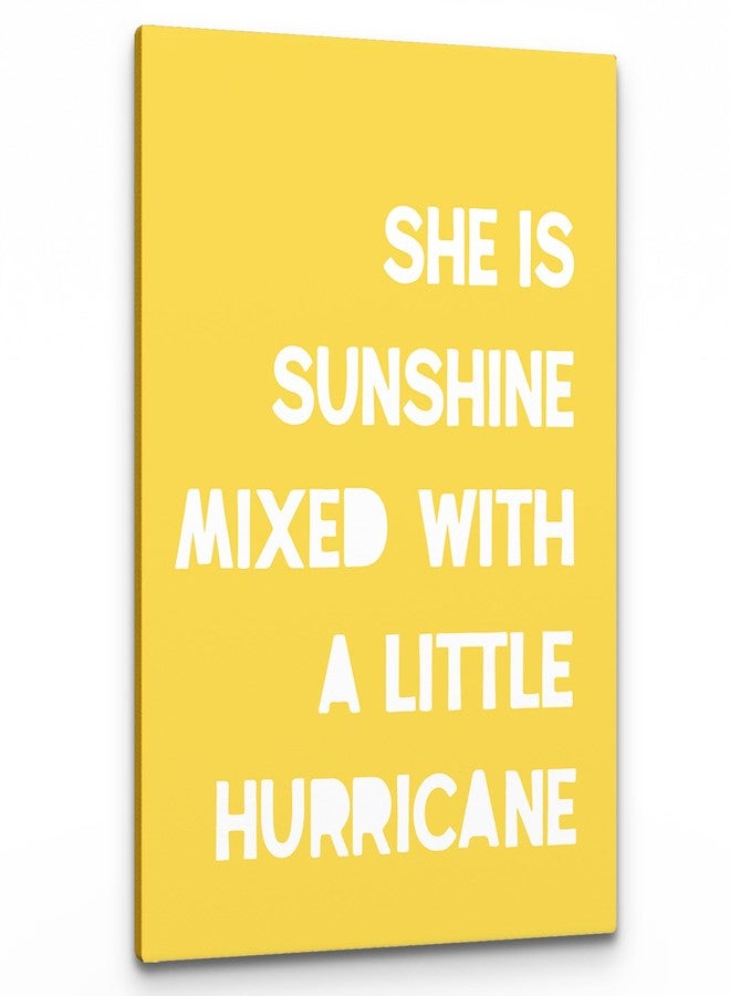 PHAMTE Girls Bedroom Wall Decor,She Is Sunshine Mixed With a Little Hurricane Girls Room Wall Art,Sunshine Print Framed Canvas Painting Artwork Girl Room Bedroom Home Nursery Playroom 11x14 (Yellow) - Image 1