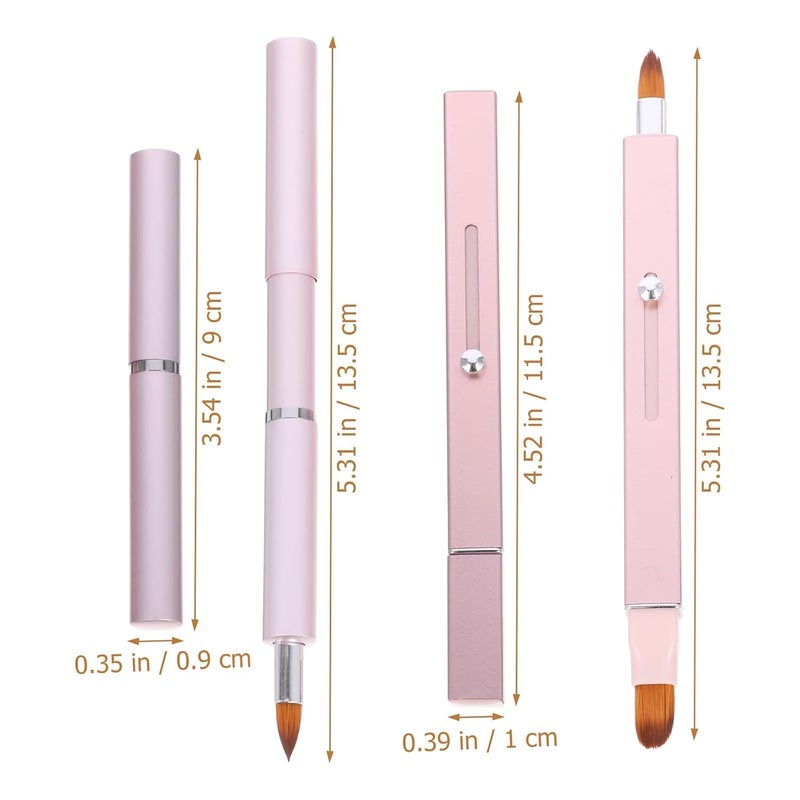 2pcs Retractable Nylon Dual-ended Lip Brush Set, Portable Lipstick Applicator Wands for Women, Pink Lip Gloss and Balm Makeup Tools for Travel and Daily Use - Image 2