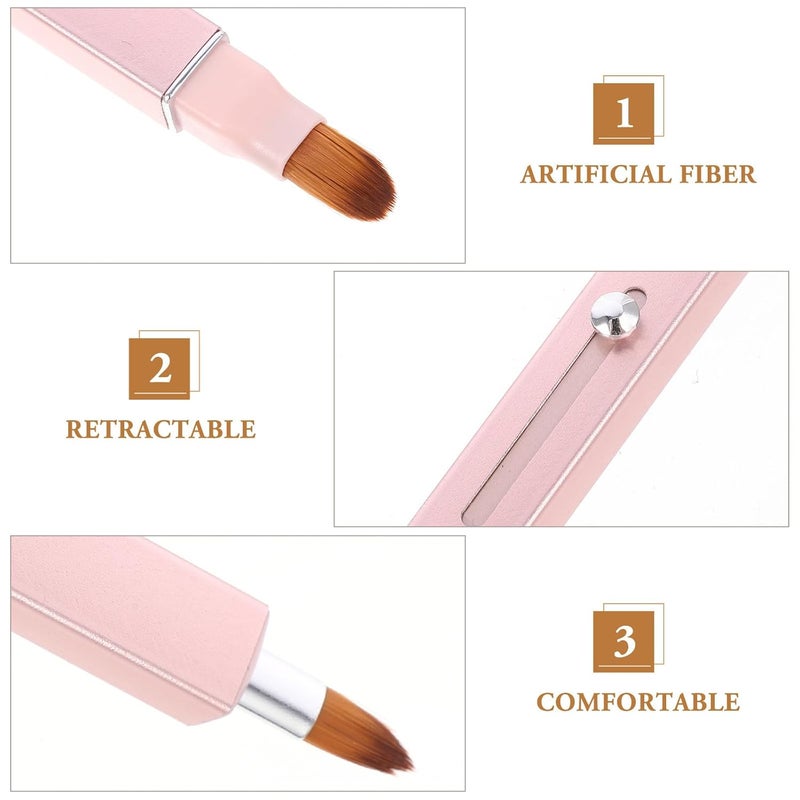 2pcs Retractable Nylon Dual-ended Lip Brush Set, Portable Lipstick Applicator Wands for Women, Pink Lip Gloss and Balm Makeup Tools for Travel and Daily Use - Image 3