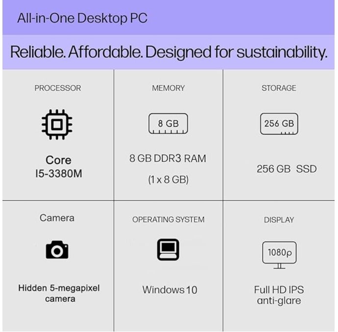 كمبيوتر متكامل، كمبيوتر مكتبي متكامل بشاشة 27 بوصة، مزود بمعالج Intel Core i5-3380M، وذاكرة وصول عشوائي 8 جيجابايت DDR3، وقرص تخزين SSD بسعة 256 جيجابايت، وشاشة بدقة 1920 × 1080 بكسل، وكاميرا مخفية قابلة للسحب بدقة 5 ميجابكسل، ولوحة مفاتيح سلكية باللغة العربية، وفأرة سلكية. الإنجليزية/العربية white - Image 2