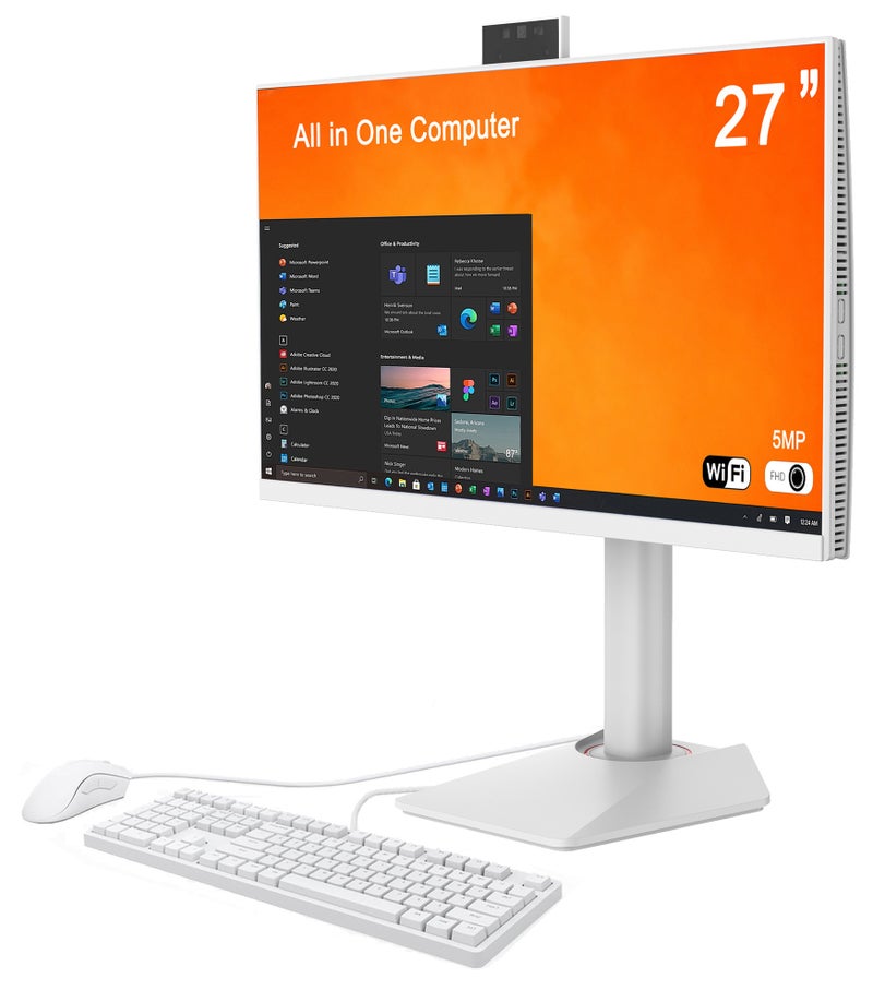 كمبيوتر متكامل، كمبيوتر مكتبي متكامل بشاشة 27 بوصة، مزود بمعالج Intel Core i5-3380M، وذاكرة وصول عشوائي 8 جيجابايت DDR3، وقرص تخزين SSD بسعة 256 جيجابايت، وشاشة بدقة 1920 × 1080 بكسل، وكاميرا مخفية قابلة للسحب بدقة 5 ميجابكسل، ولوحة مفاتيح سلكية باللغة العربية، وفأرة سلكية. الإنجليزية/العربية white - Image 1