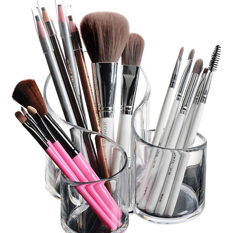 Bekith Large Wavy 3 Compartment Makeup Organizer Acrylic Multi-Purpose Makeup Brush and Cosmetic Holder - Image 1