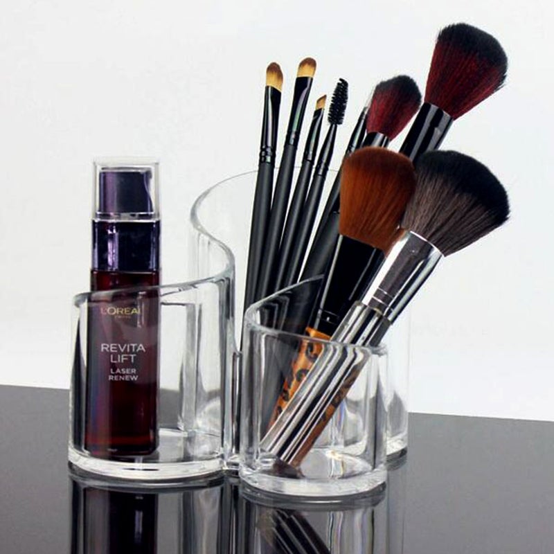 Bekith Large Wavy 3 Compartment Makeup Organizer Acrylic Multi-Purpose Makeup Brush and Cosmetic Holder - Image 2