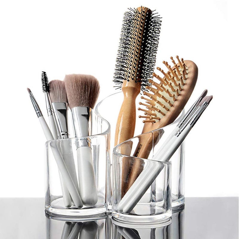 Bekith Large Wavy 3 Compartment Makeup Organizer Acrylic Multi-Purpose Makeup Brush and Cosmetic Holder - Image 4