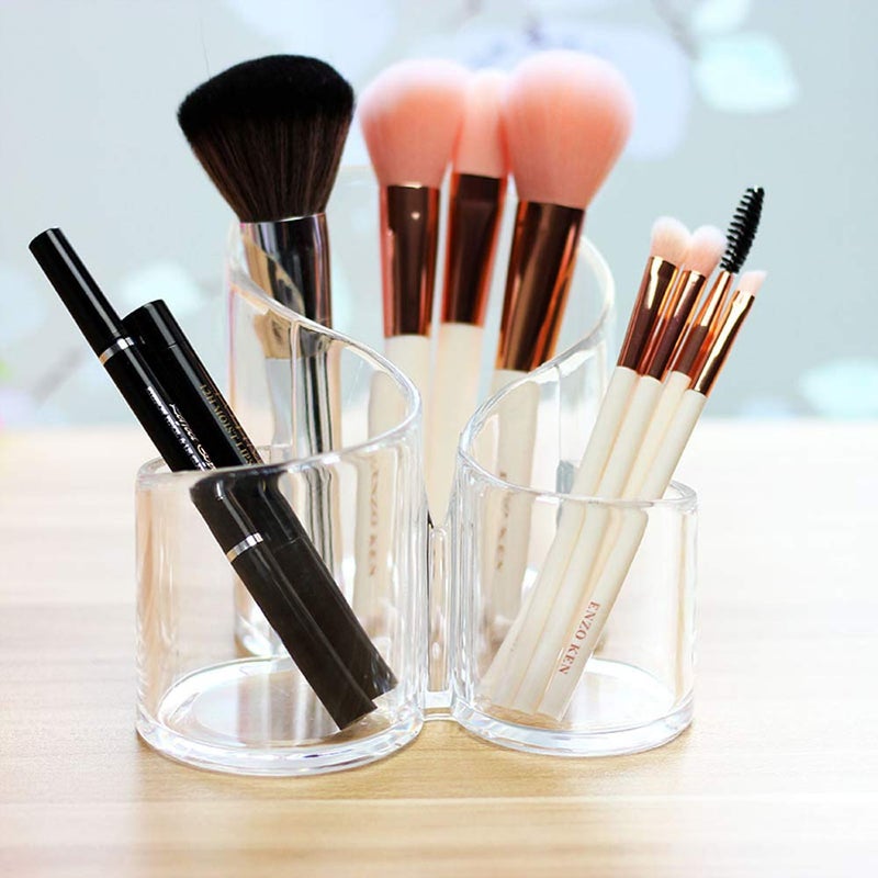 Bekith Large Wavy 3 Compartment Makeup Organizer Acrylic Multi-Purpose Makeup Brush and Cosmetic Holder - Image 5