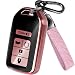Lucrum Compatible with Honda Key Fob Cover Leather Keychain TPU Keyfob Case for Accord Civic CRV HRV Pilot Ridgeline Crosstour Fit For 5 Button Remote 20152021 Pink and Black - Image 2