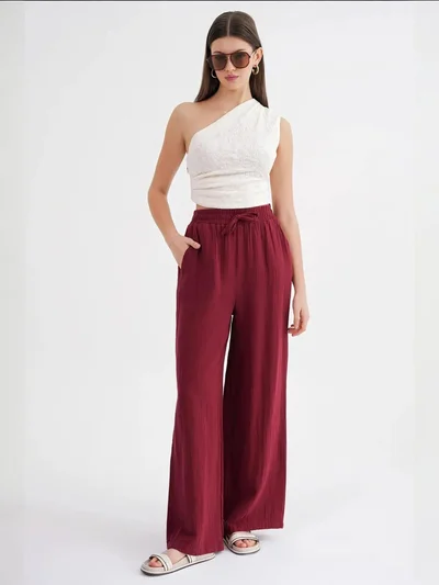 MixRay Mixray High Waist Textured Muslin Fabric Pants