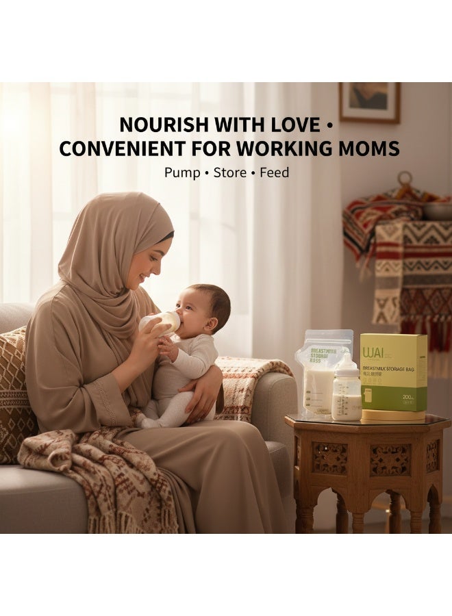 دبليو أيه آي 30 قطعة أكياس حفظ حليب الأم، خالية من BPA، معقمة مسبقًا، تصميم قائم ذاتيًا مع إغلاق مزدوج مانع للتسرب، تخزين مسطح في الفريزر لتوفير المساحة، فوهة جانبية للصب، مناسبة للرضاعة الطبيعية، للمواليد والرضع، للاستخدام المنزلي والليلي وأثناء الخروج - Image 5