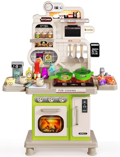 TooyBing Kids Kitchen Playset Toddler Play Kitchen Set Toys with Sound Light Cooking Stove Play Sink Play Food Kitchen Accessories Pretend Kitchen Toy for Kids Toddlers Girls Green - Image 1