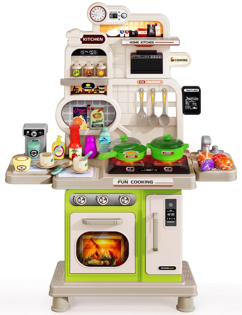 TooyBing Kids Kitchen Playset Toddler Play Kitchen Set Toys with Sound Light Cooking Stove Play Sink Play Food Kitchen Accessories Pretend Kitchen Toy for Kids Toddlers Girls Green - Image 3