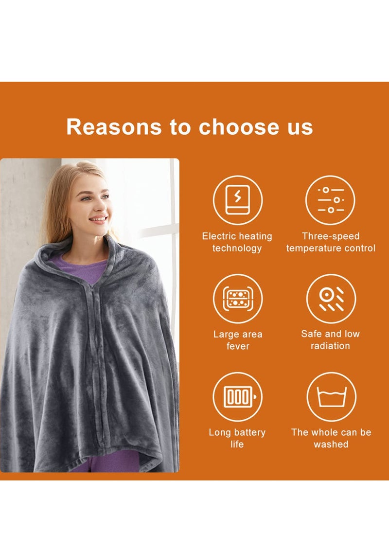 SYOSI - Heated Throw Blanket Plush USB Electric Throw Blanket with Zipper, Adjustable 3 Levels Temperature, Wearable Portable Throw Poncho Wrap for Shoulder and Neck (59" x 33.5") - Image 1