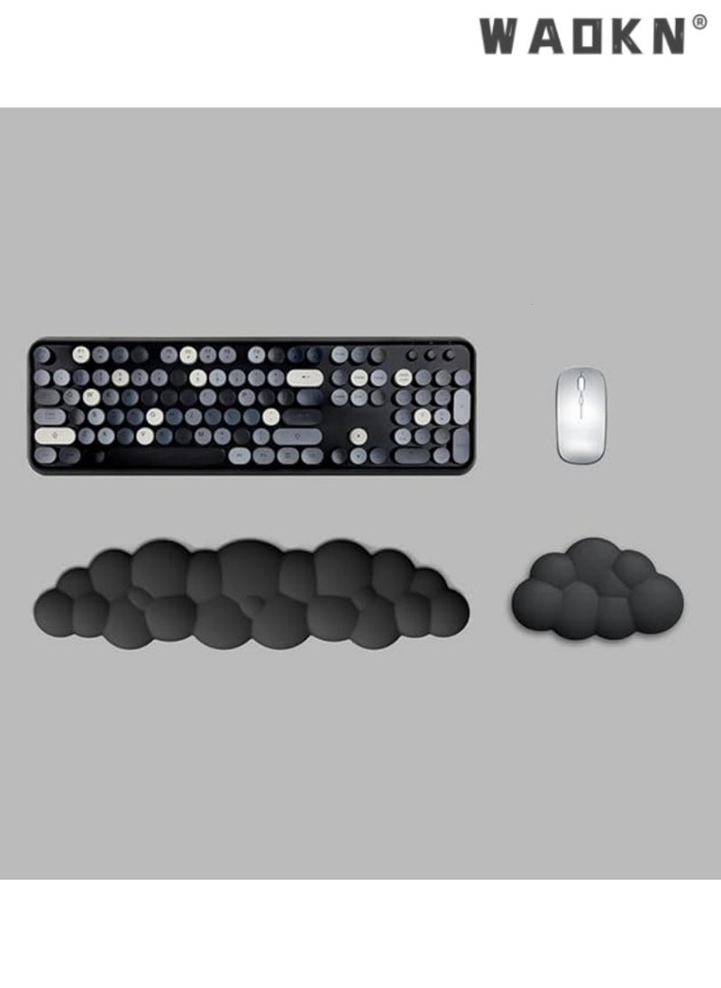 WAOKN Cloud-Shaped Keyboard Wrist Rest, PU Leather Memory Foam Wrist Rest for Computer Keyboard, Ergonomic Pad and Cute Mouse Wrist Rest for Gaming, Office, Computer, Typing Pain Relief ,Black  - Image 1