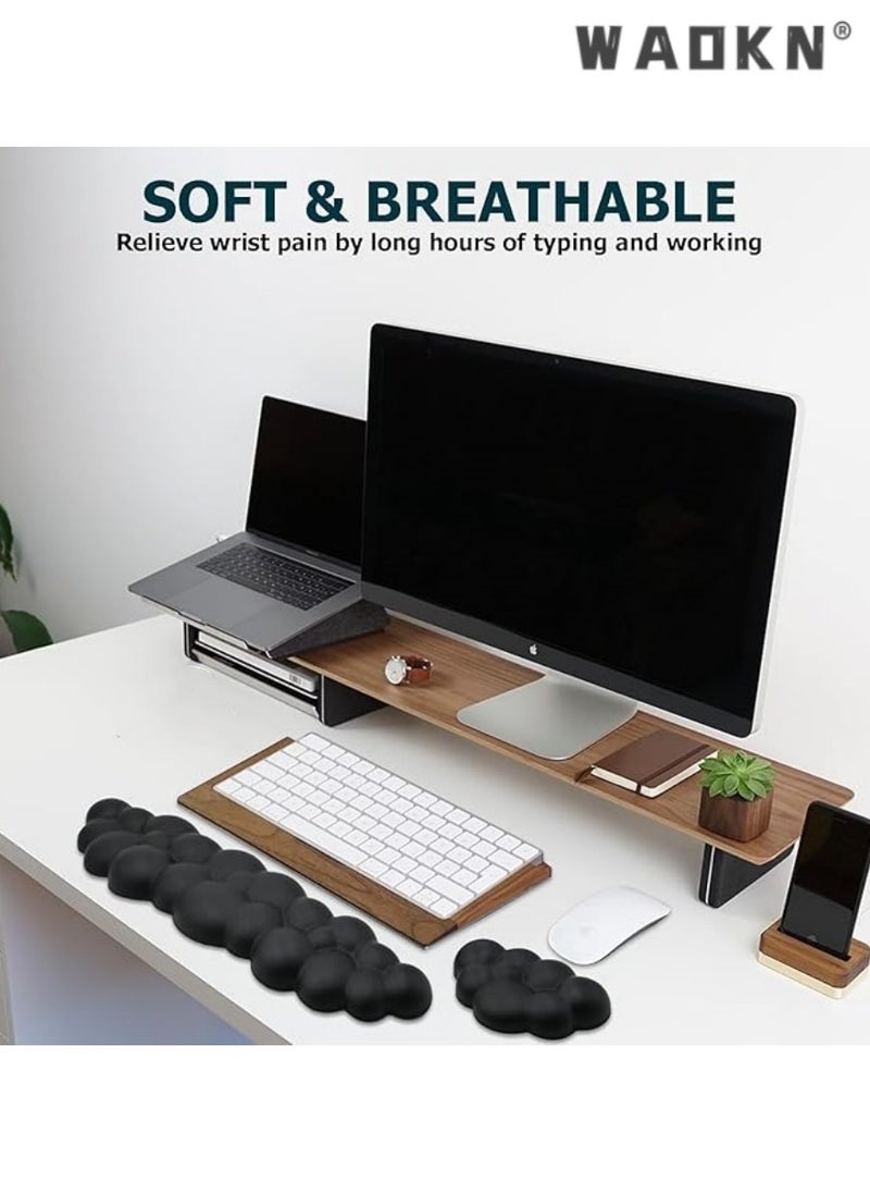 WAOKN Cloud-Shaped Keyboard Wrist Rest, PU Leather Memory Foam Wrist Rest for Computer Keyboard, Ergonomic Pad and Cute Mouse Wrist Rest for Gaming, Office, Computer, Typing Pain Relief ,Black  - Image 3