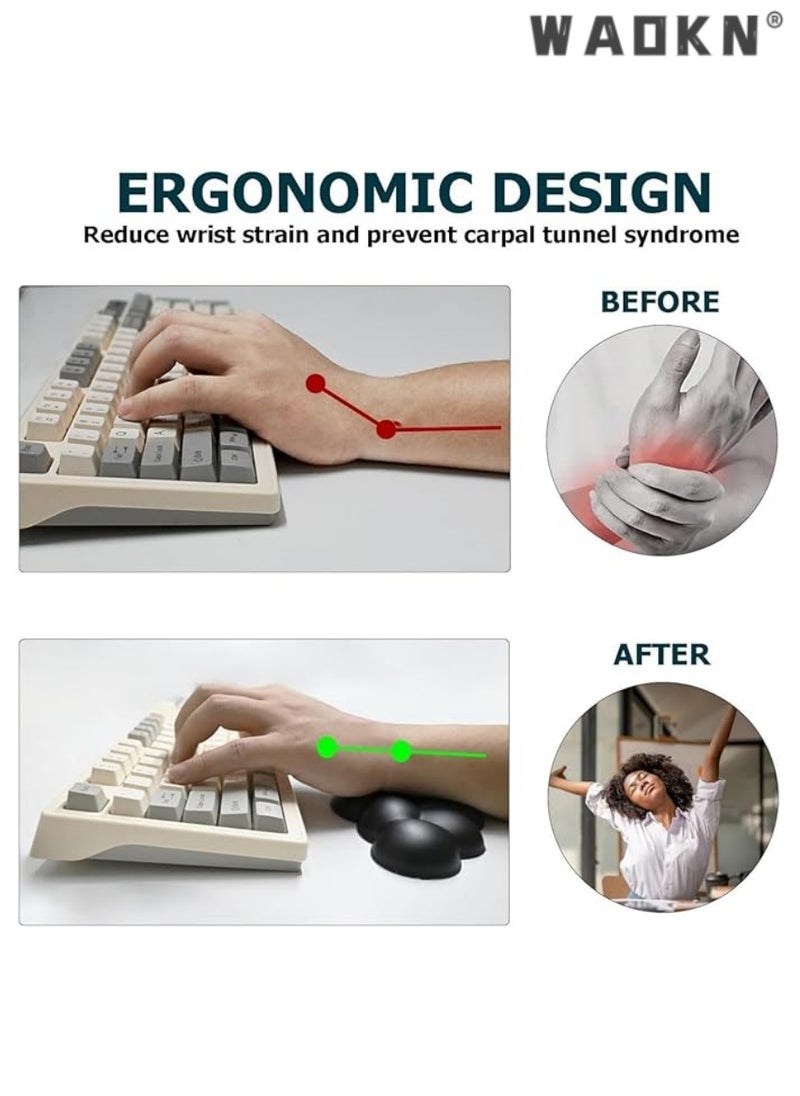 WAOKN Cloud-Shaped Keyboard Wrist Rest, PU Leather Memory Foam Wrist Rest for Computer Keyboard, Ergonomic Pad and Cute Mouse Wrist Rest for Gaming, Office, Computer, Typing Pain Relief ,Black  - Image 5