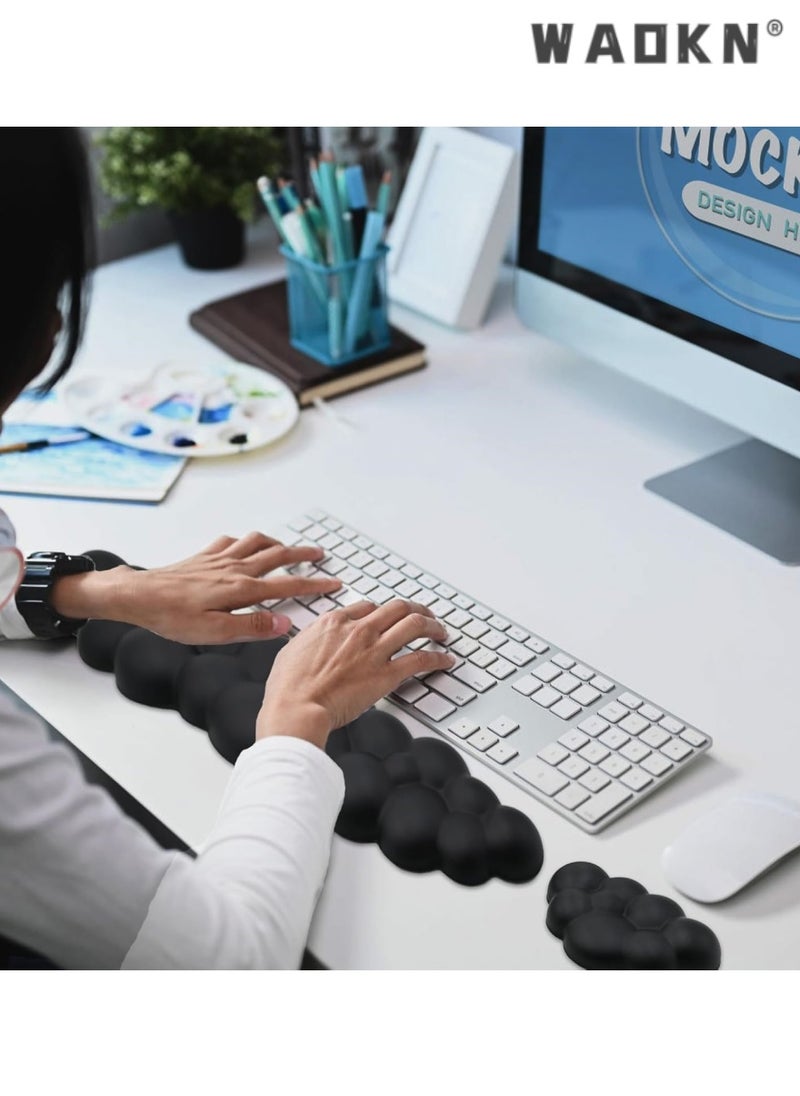 WAOKN Cloud-Shaped Keyboard Wrist Rest, PU Leather Memory Foam Wrist Rest for Computer Keyboard, Ergonomic Pad and Cute Mouse Wrist Rest for Gaming, Office, Computer, Typing Pain Relief ,Black  - Image 2
