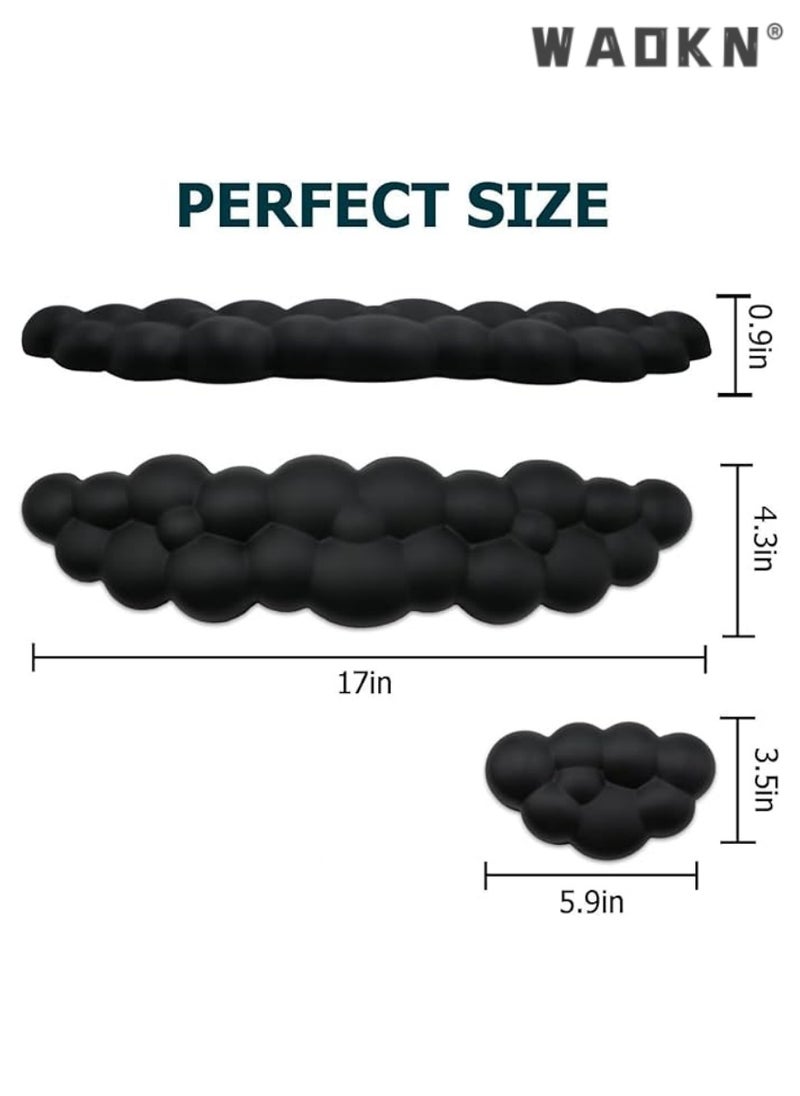 Cloud-Shaped Keyboard Wrist Rest, PU Leather Memory Foam Wrist Rest for Computer Keyboard, Ergonomic Pad and Cute Mouse Wrist Rest for Gaming, Office, Computer, Typing Pain Relief ,Black