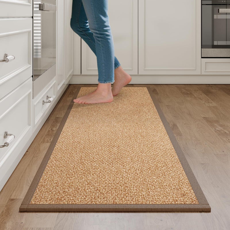 YDKGL Kitchen Rugs Non Slip Washable Super Absorbent Kitchen Mats for Floor Rubber Backing JuteLike Braid Kitchen Sink Mat Runner Rug Standing Floor Mat Easy to Clean Brown 17x47 - Image 2