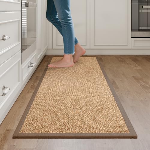 YDKGL Kitchen Rugs Non Slip Washable Super Absorbent Kitchen Mats for Floor Rubber Backing JuteLike Braid Kitchen Sink Mat Runner Rug Standing Floor Mat Easy to Clean Brown 17x47 - Image 1