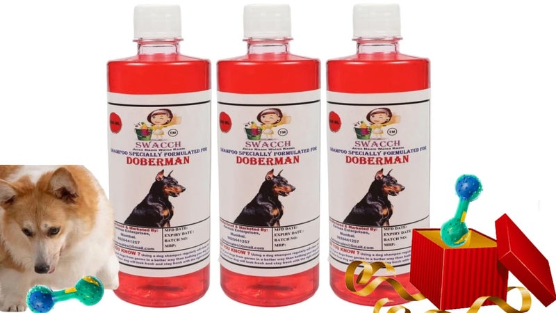 swacch Doberman Dog Shampoo + Dumbbell Toy I Durable Rubber Dog Toy for Chewing I Playing,Teeth Cleaning & Training Toy I Combo Pack I 500ml Pack of 3 Jasmine - Image 1