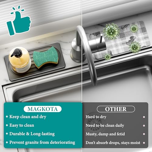MAGKOTA Water Absorbing Stone Tray for Sink, Quick Drying Diatomite Bathroom Tray Countertop, Stone Drying Mat for Kitchen Counter Faucet, Soap Dish Dispenser Vanity Organizer, Dark Grey-B-8.3" x 4" - Image 5