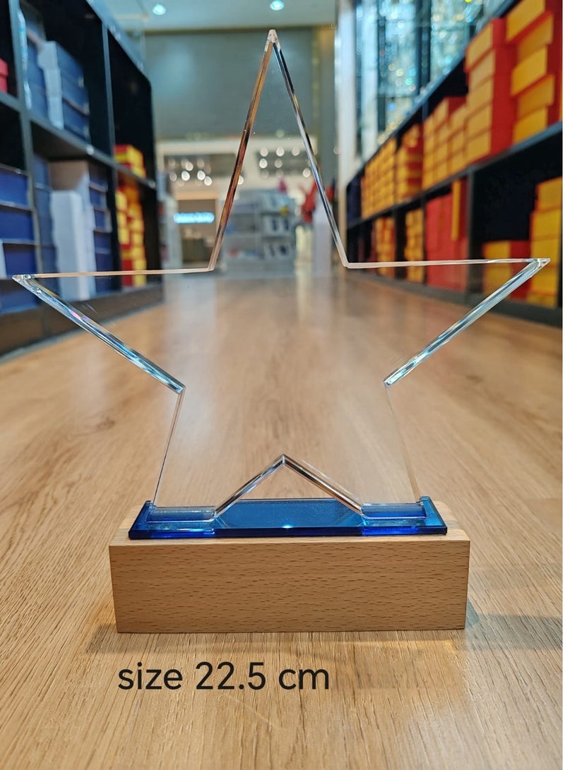 giftex Wood Base Star Design Crystal Trophy Award - Image 1