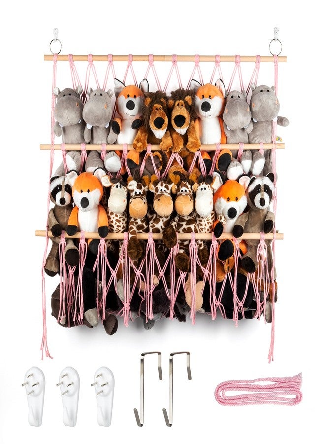 Qoroos Pink 31.5" Wide Wall Stuffed Animal Hammock Organizer - Image 1