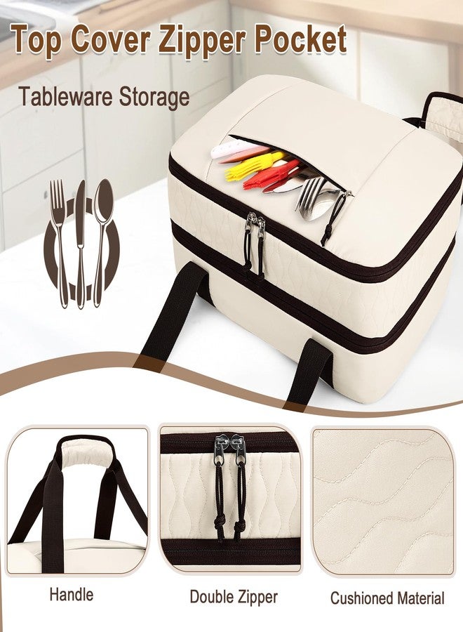 Trunab Insulated Casserole Carrier for Hot or Cold Food, Double Thermal Food Containers, Fit 9x13 Inches Baking Dish Foil Pans, For Picnic Cookouts, Potluck Parties, Beach,Beige (Beige) - Image 4