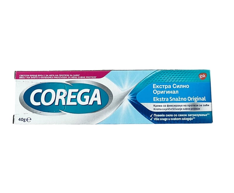 GlaxoSmithKline COREGA EXTRA STRONG cream without zinc 40 g Cream mount properly sealing the space between the denture and the mucosa It provides a superfast maintenance dentures thanks to a triple salt sodium magnesium and zinc It does not contain dyes and flavors so do not change the taste of food - Image 1