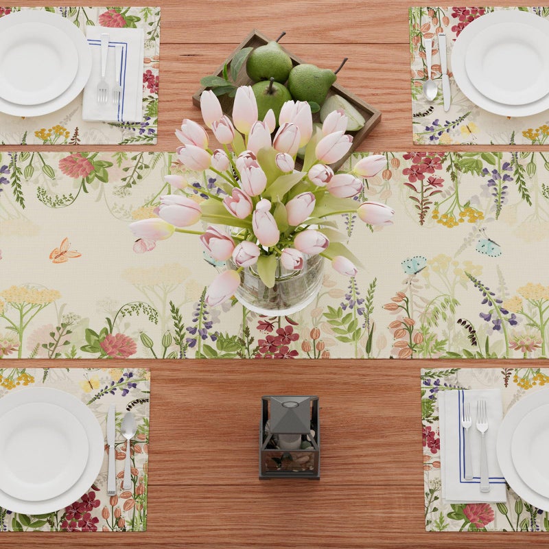 XCHI Wildflowers Grass Hummingbirds Spring Table Runner Summer Table Decoration for Party Home Kitchen Dining Holiday Decor 13x72 Inch - Image 4