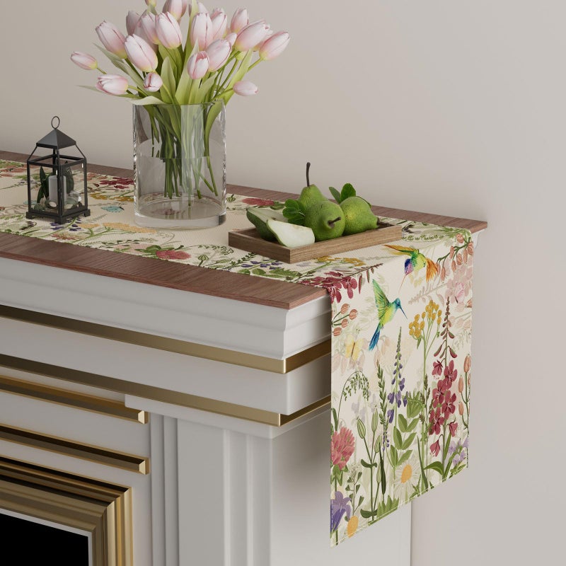 XCHI Wildflowers Grass Hummingbirds Spring Table Runner Summer Table Decoration for Party Home Kitchen Dining Holiday Decor 13x72 Inch - Image 3