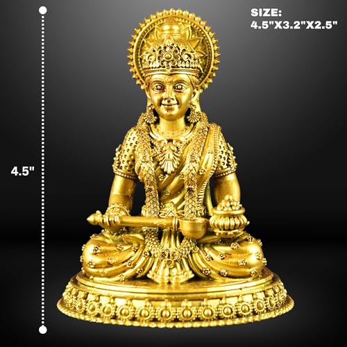 NEEANN Goddess Annapurna Statue 4.5" Material Polystone Nourishment & Abundance Annapurneshwari Murti Painted Brass & Antique Silver Look Home Office Temple Annada Annapoorna Parvati (Brass) - Image 2