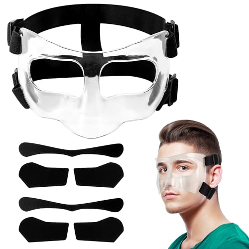 NQEUEPN Nose Guard for Broken Nose, Adjustable Face Shield Breathable Transparent Face Guard Sports Training Face Mask Nose Protector with Padding for Adults Teens Basketball Soccer Accessories - Image 1