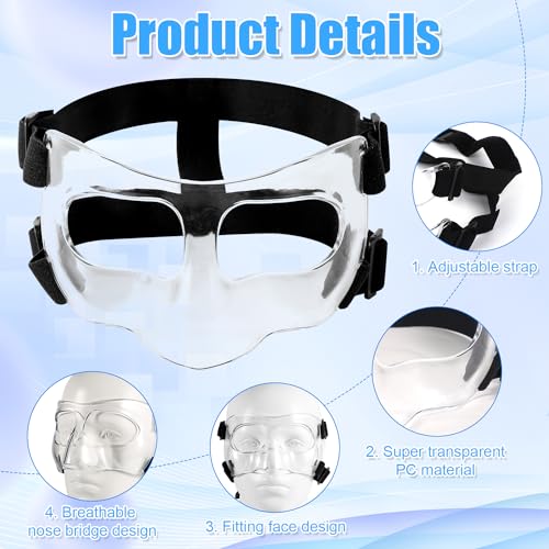 NQEUEPN Nose Guard for Broken Nose, Adjustable Face Shield Breathable Transparent Face Guard Sports Training Face Mask Nose Protector with Padding for Adults Teens Basketball Soccer Accessories - Image 4
