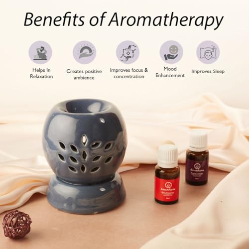 Asian Aura Ceramic Electric Round Shaped Aroma Diffuser| Aroma Oil Burner for Aromatherapy| Home Decor & Fragrance with Aroma Oils(English Lavender & Rosy Romance Fragrance 10ml Each) (Dark Grey) - Image 5