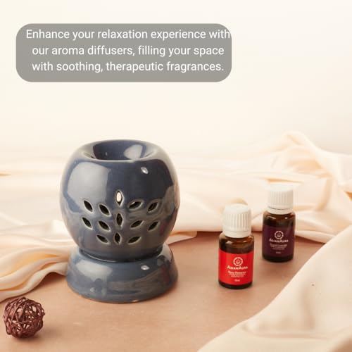 Asian Aura Ceramic Electric Round Shaped Aroma Diffuser| Aroma Oil Burner for Aromatherapy| Home Decor & Fragrance with Aroma Oils(English Lavender & Rosy Romance Fragrance 10ml Each) (Dark Grey) - Image 2